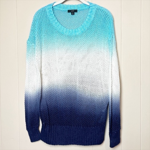 J. Crew 100% Linen Dip Dyed Beach Sweater Small blue ombré tie dye open knit - Picture 2 of 11